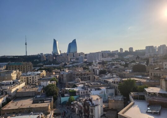 Baku skyline by the Caspian Sea