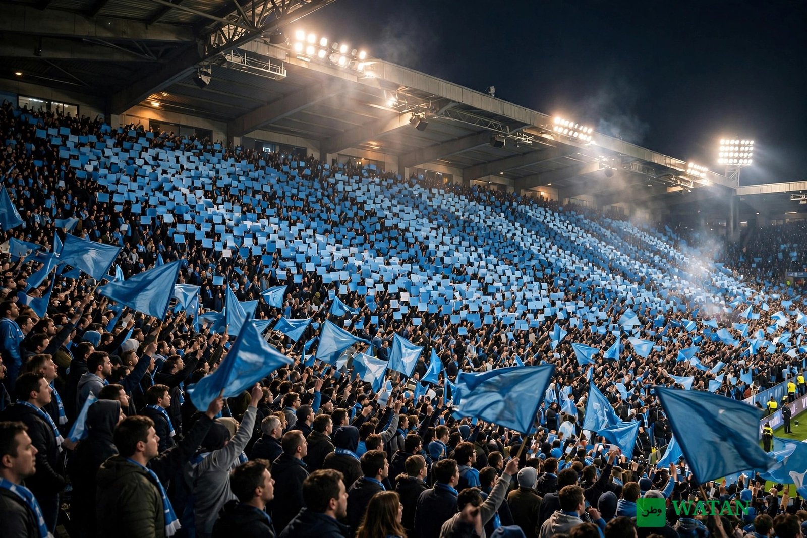 Manchester City-fans med lyseblå flag på Etihad – reaktioner på Manchester City dommen