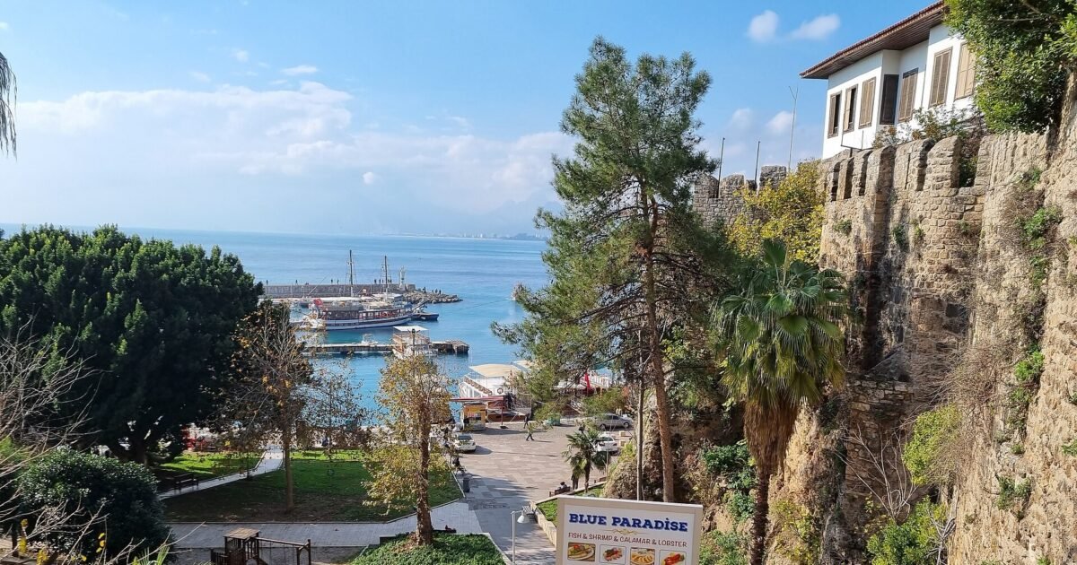 Landscape view of Antalya Harbour on the Mediterranean coast of Türkiye