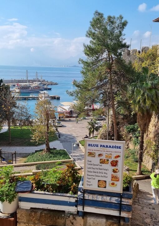 Landscape view of Antalya Harbour on the Mediterranean coast of Türkiye