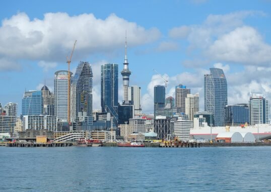 Landscape view of Auckland CBD skyline across Waitematā Harbour