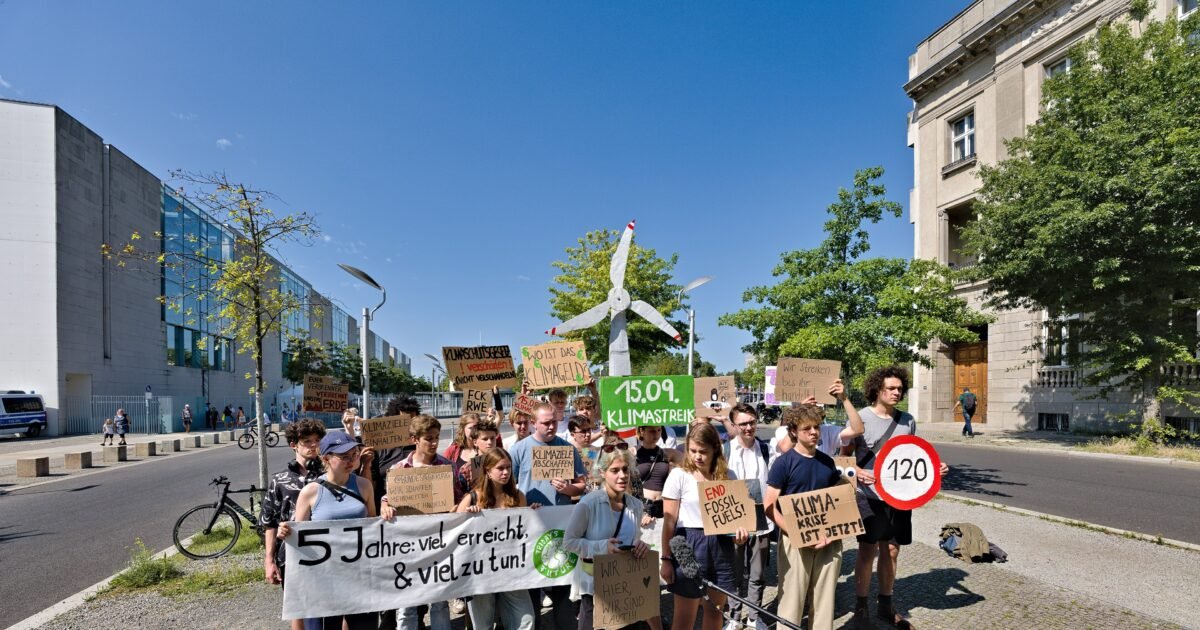 Press conference with journalists covering climate strike anniversary in Berlin