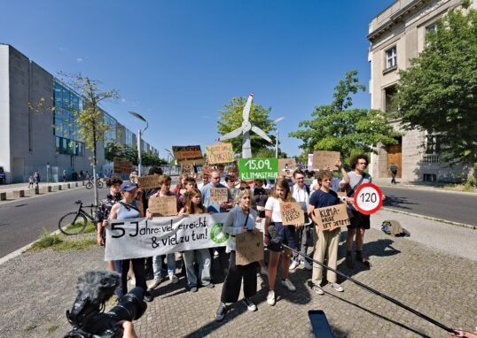 Press conference with journalists covering climate strike anniversary in Berlin