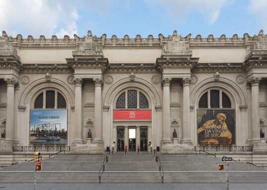 Horizontal view of The Metropolitan Museum of Art entrance façade facing Central Park in New York City