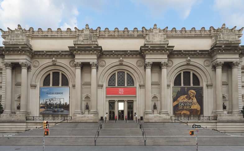 Horizontal view of The Metropolitan Museum of Art entrance façade facing Central Park in New York City