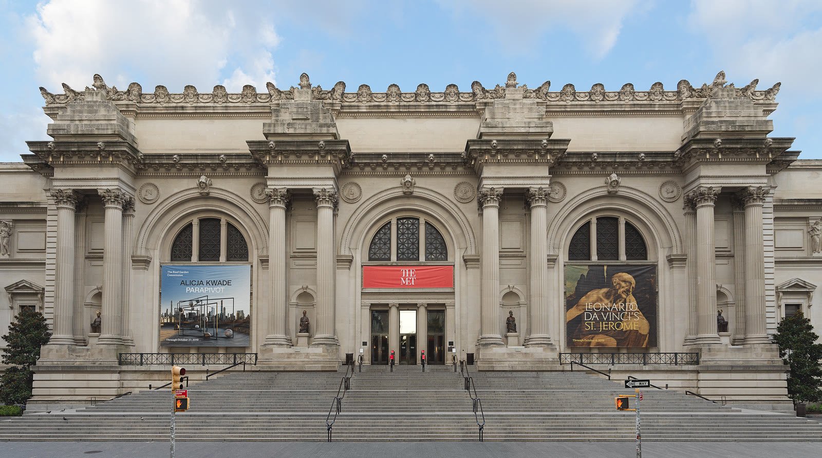 Horizontal view of The Metropolitan Museum of Art entrance façade facing Central Park in New York City