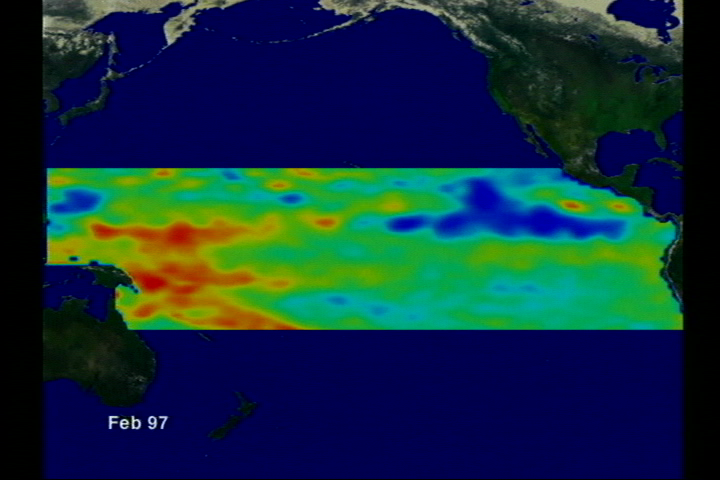 Pacific Ocean sea surface height anomalies during the 1997 El Niño from TOPEX/Poseidon satellite data