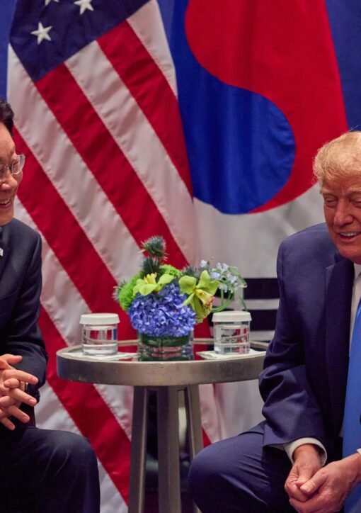 Donald Trump with the South Korean president in front of U.S. and South Korean flags — Trump to announce $200 billion in South Korean energy investments