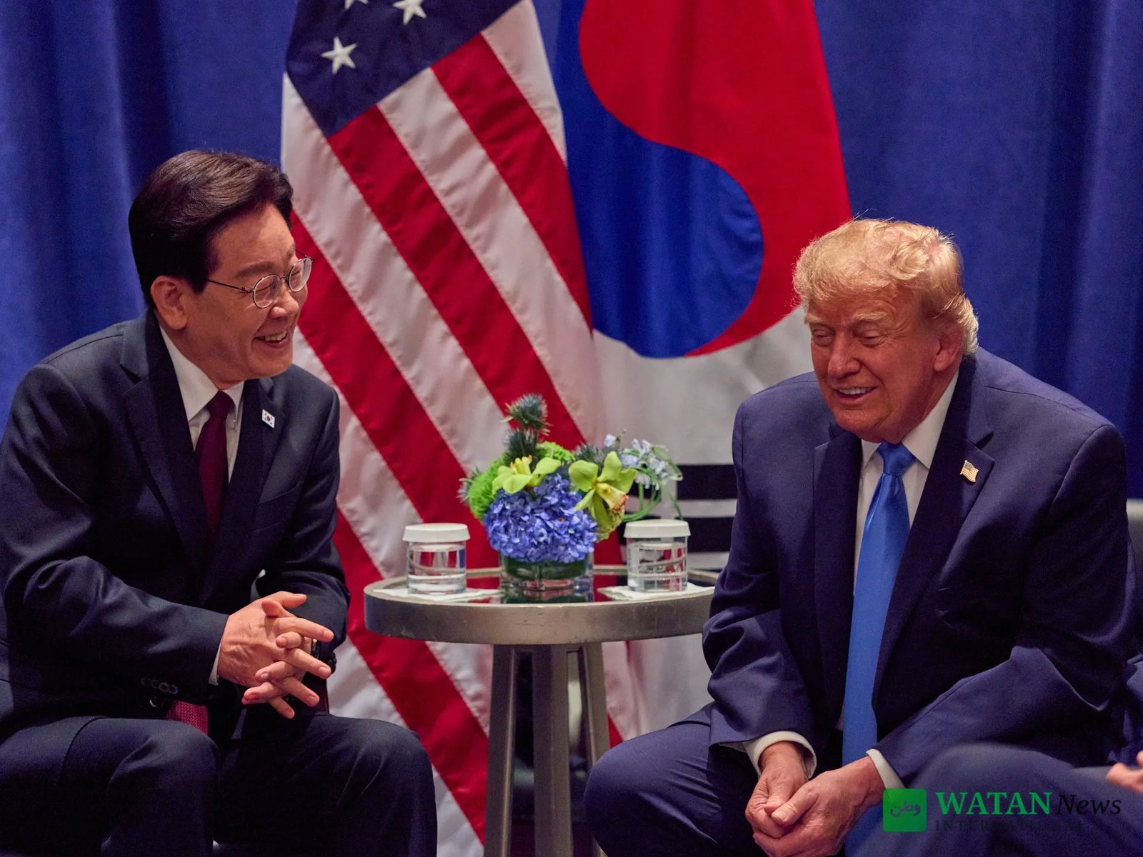 Donald Trump with the South Korean president in front of U.S. and South Korean flags — Trump to announce $200 billion in South Korean energy investments