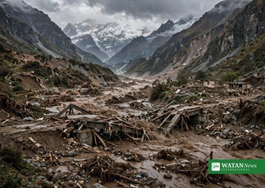 Destroyed bridge in a Himalayan valley after the devastating Nepal flash flood