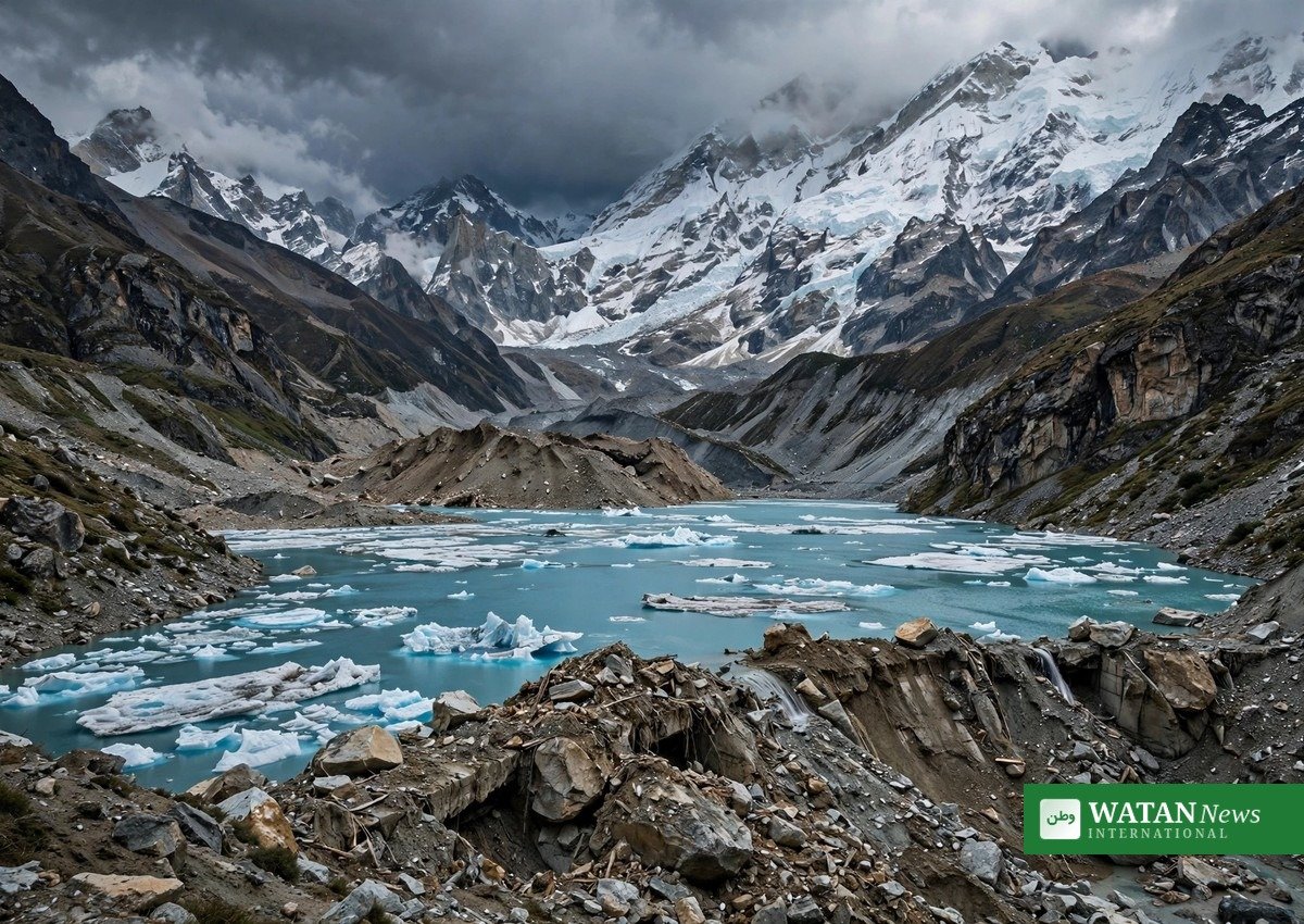 Glacial barrier lake held back by debris in the Himalayas after Nepal floods