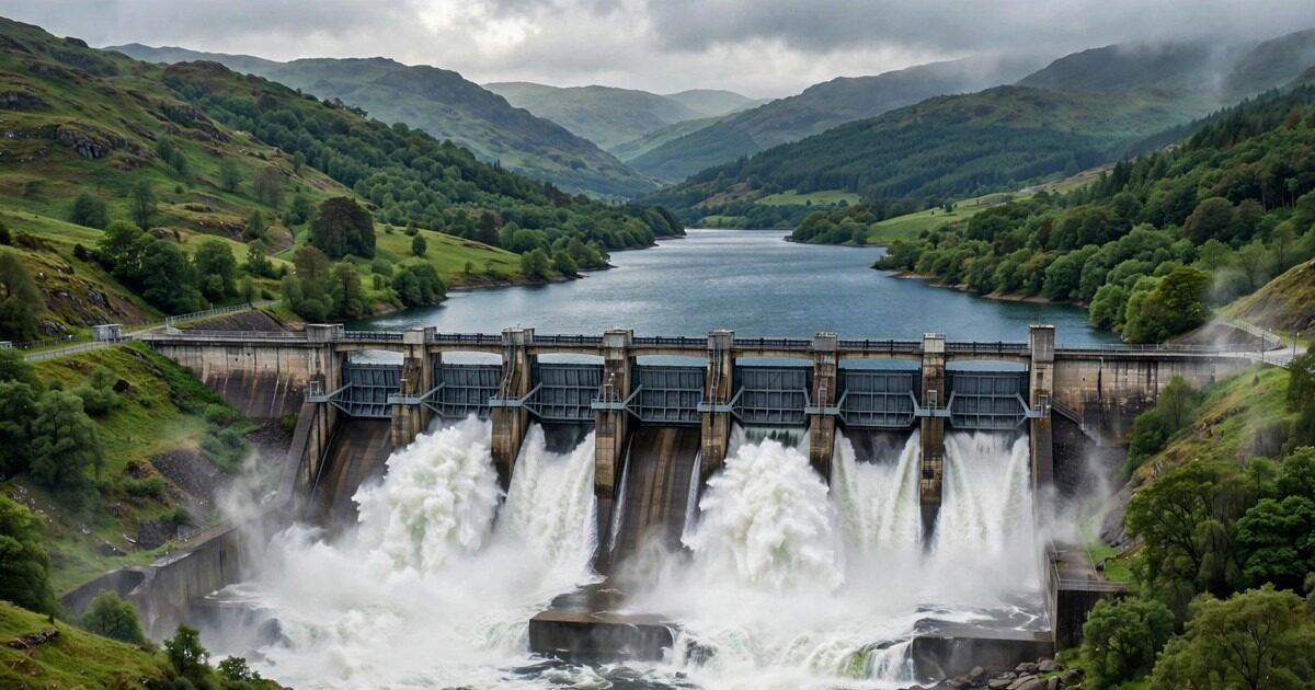 Rawal Dam spillways releasing torrents of water after heavy monsoon rain