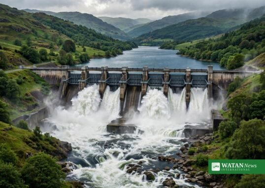 Rawal Dam spillways releasing torrents of water after heavy monsoon rain