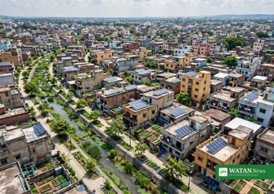 Dense urban neighborhood in Pakistan — climate-vulnerable communities need fast-track action on resilience, says the climate change minister