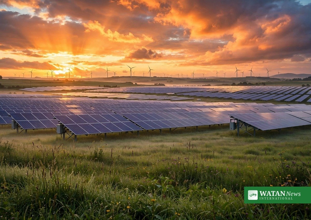 COP31 OECD partnership climate finance: solar panels and wind turbines at sunrise representing clean energy investment