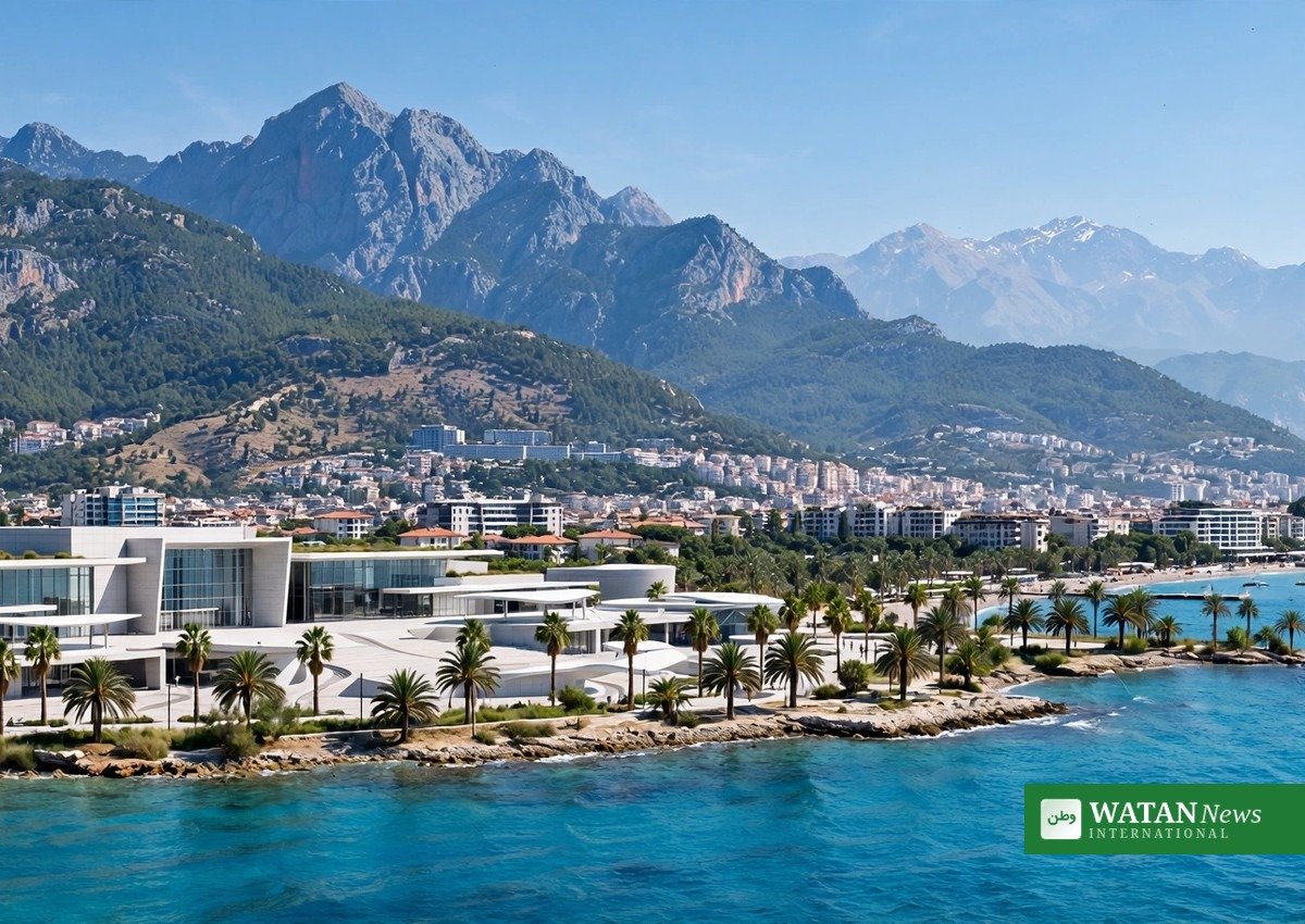 COP31 host city Antalya, Türkiye on the Mediterranean coast with modern convention centre and mountains