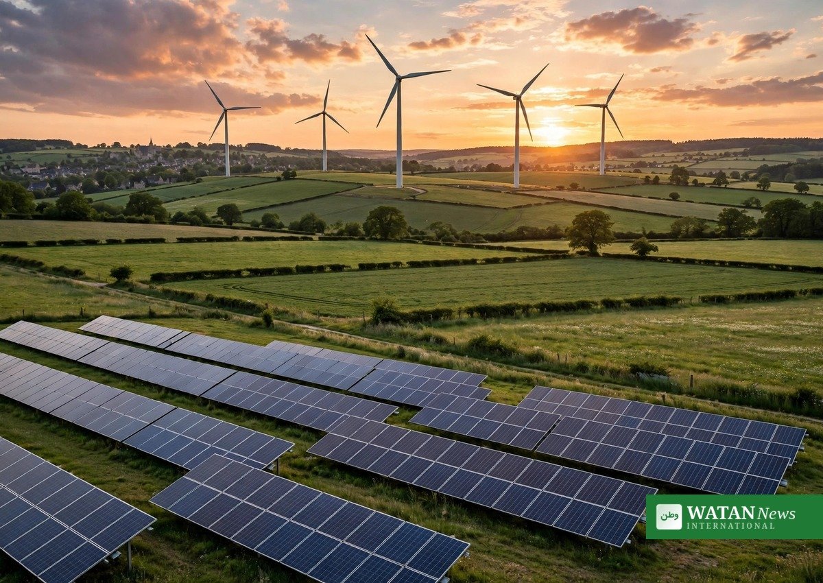 Wind turbines and solar panels in a European countryside landscape, illustrating the EU's clean energy delivery agenda for COP31