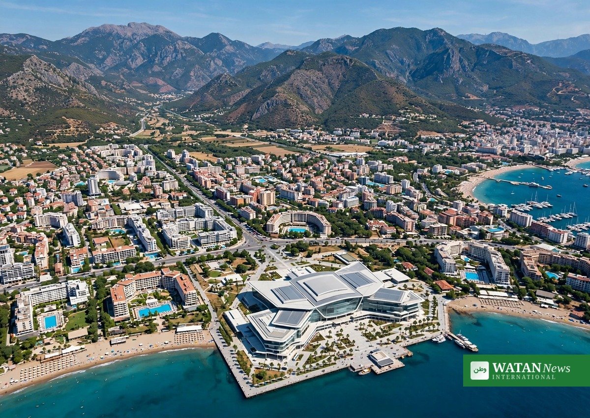 Aerial view of Antalya, Türkiye on the Mediterranean coast, host city of COP31 in November 2026