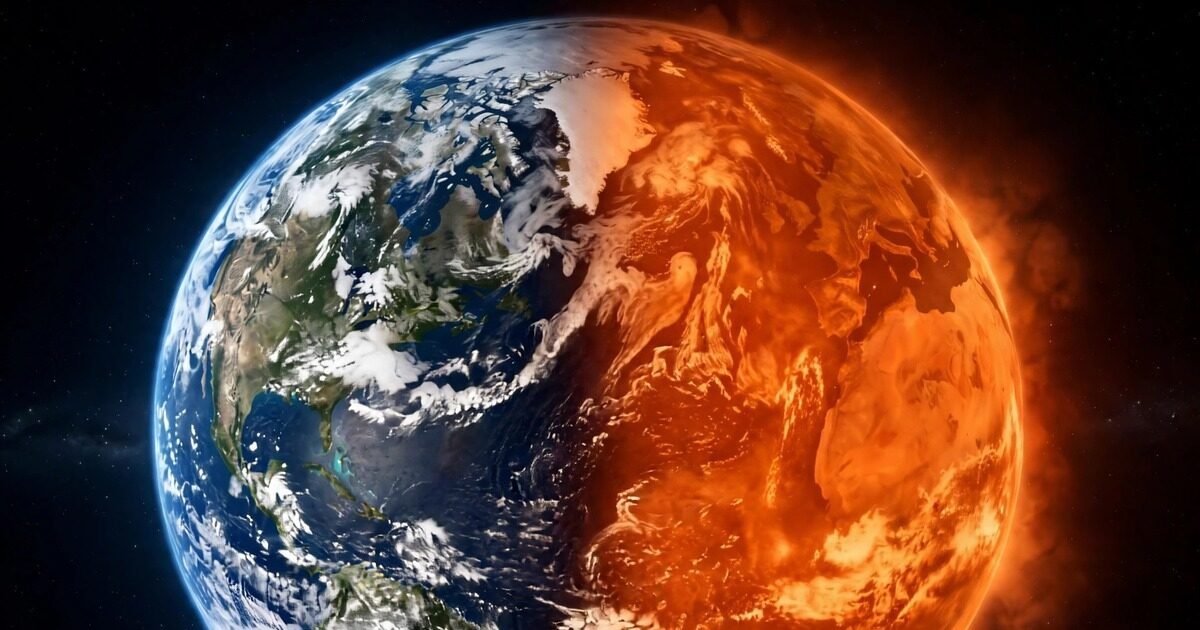 1.5°C overshoot: Earth viewed from space with a warming glow on one side