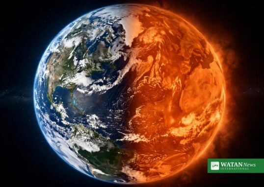1.5°C overshoot: Earth viewed from space with a warming glow on one side