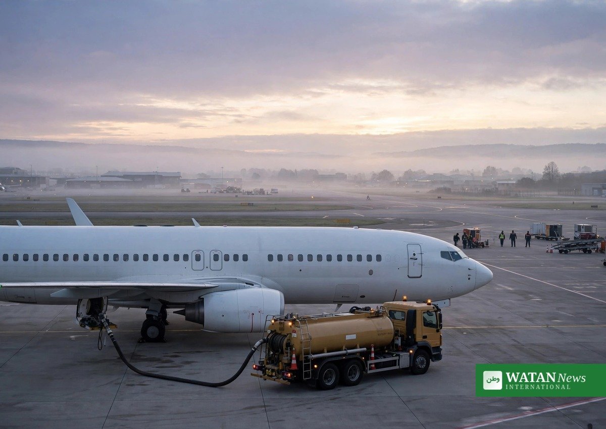 Aircraft refuelling on an airport tarmac, representing sustainable aviation fuel procurement