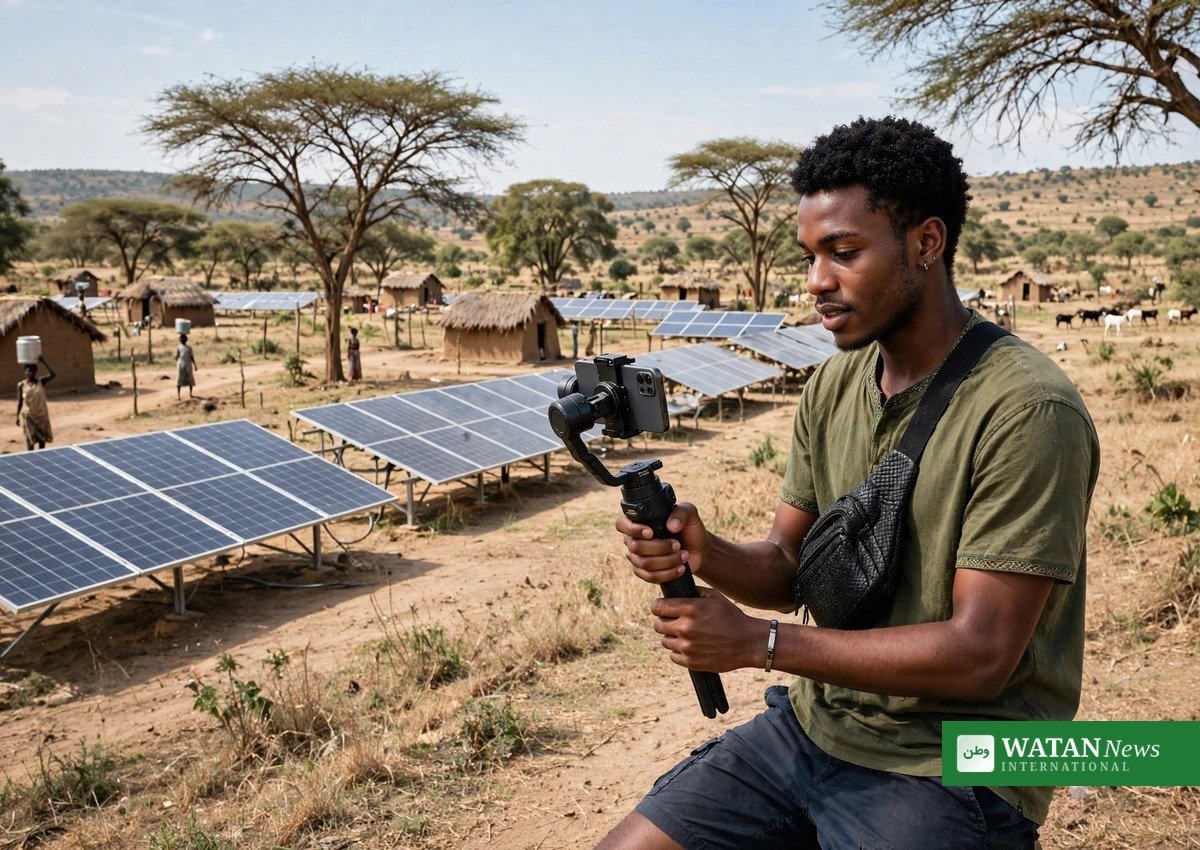 African journalist filming climate story in drought-affected savanna for Voices for Climate Justice