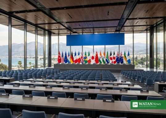 COP31 leaders summit conference hall in Antalya with national flags on stage