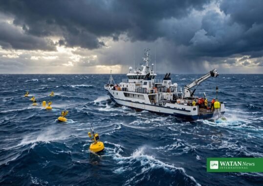 OceanEye International Alliance: ocean research vessel deploying observation buoys at sea