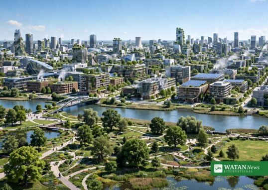 A futuristic sustainable city with green rooftops and parks — the cooling future