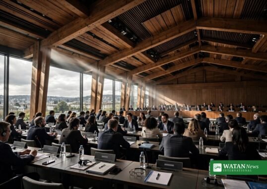 Delegates at a UN plastics treaty negotiation session in Geneva