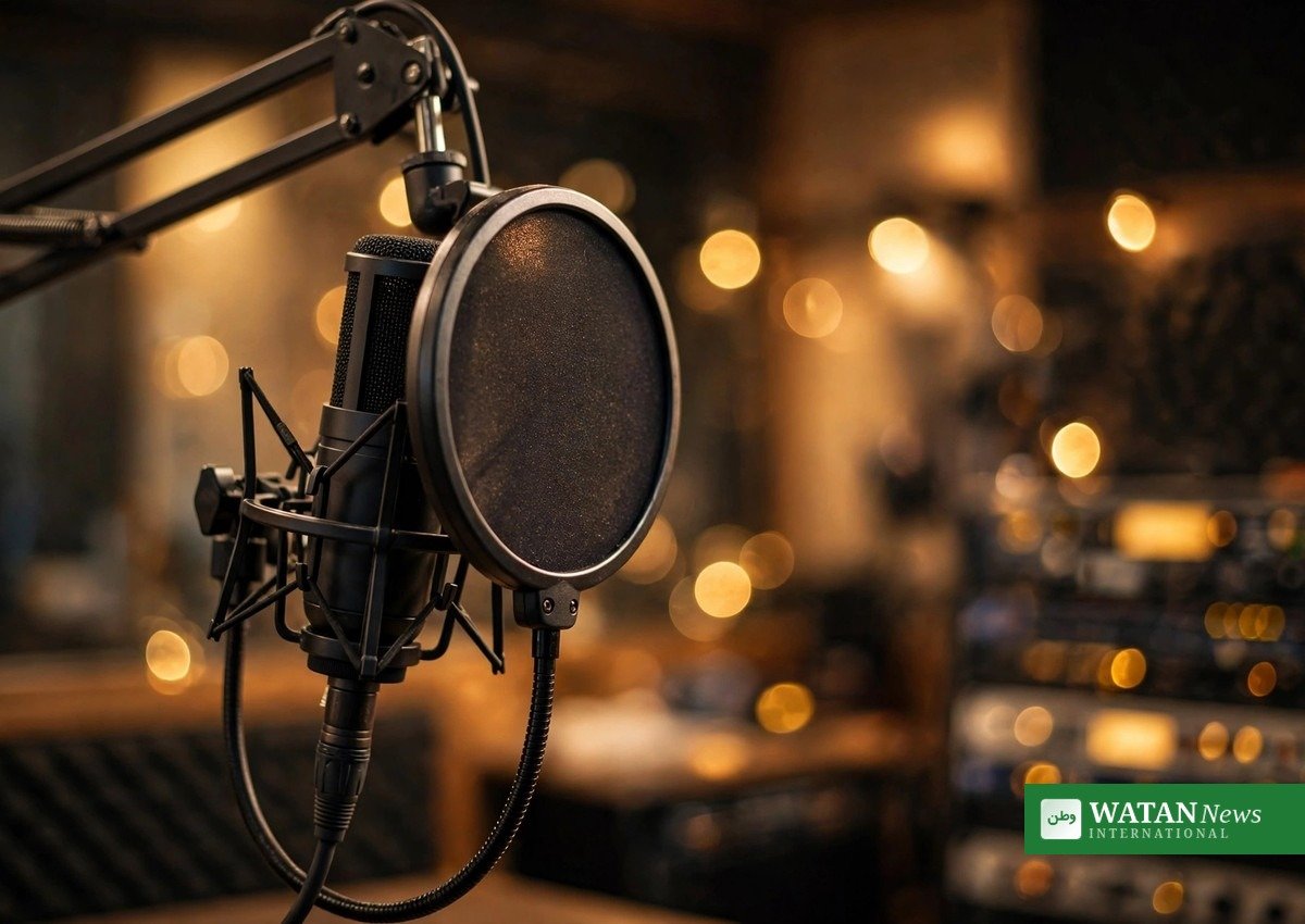 Professional broadcast microphone in a radio studio - Radio Pakistan Multan training in modern broadcasting