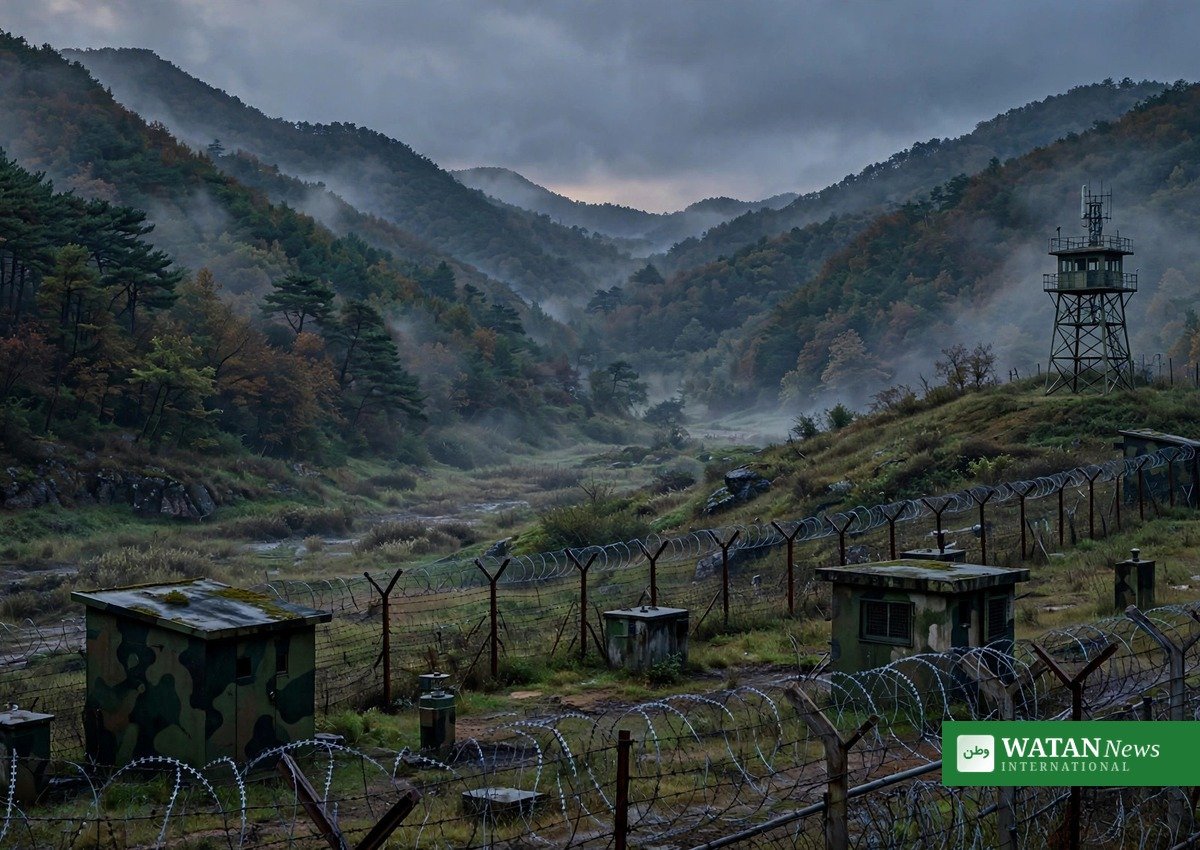 Illustration af den demilitariserede zone mellem Nord- og Sydkorea, hvor en mineeksplosion 21. september sårede tre sydkoreanske soldater (Nordkoreas missilaffyring, illustration)