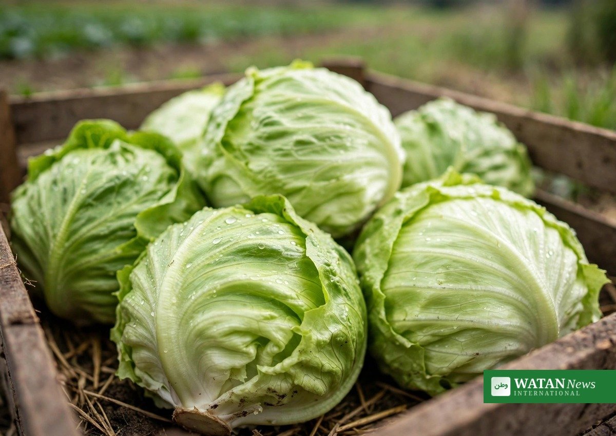 Freshly harvested iceberg lettuce heads — shredded iceberg lettuce was linked to the Cyclospora outbreak that sickened 12,883 people (Illustration: Watan News)