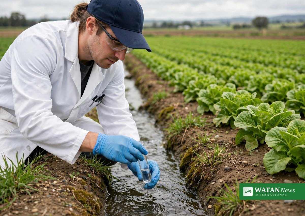 Food safety scientist collecting a water sample for testing during the FDA investigation of the Cyclospora outbreak (Illustration: Watan News)