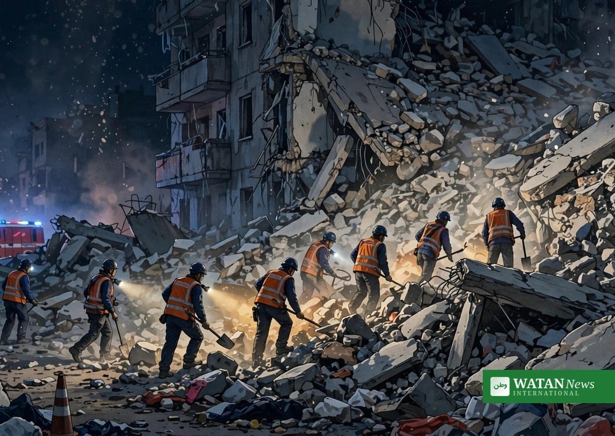 Redningsarbejdere i ruinerne efter israelsk angreb i Gaza By (illustrationsbillede)