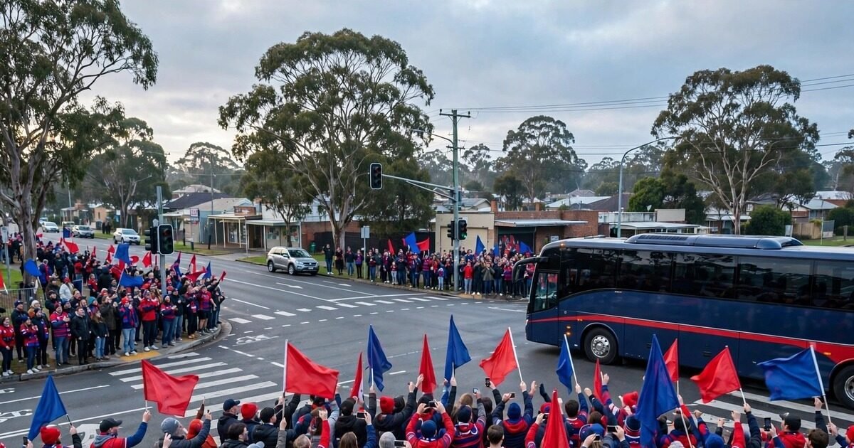 Newcastle Knights fans wave off the team bus before the NRL grand final — Newcastle crowd crash, October 2026