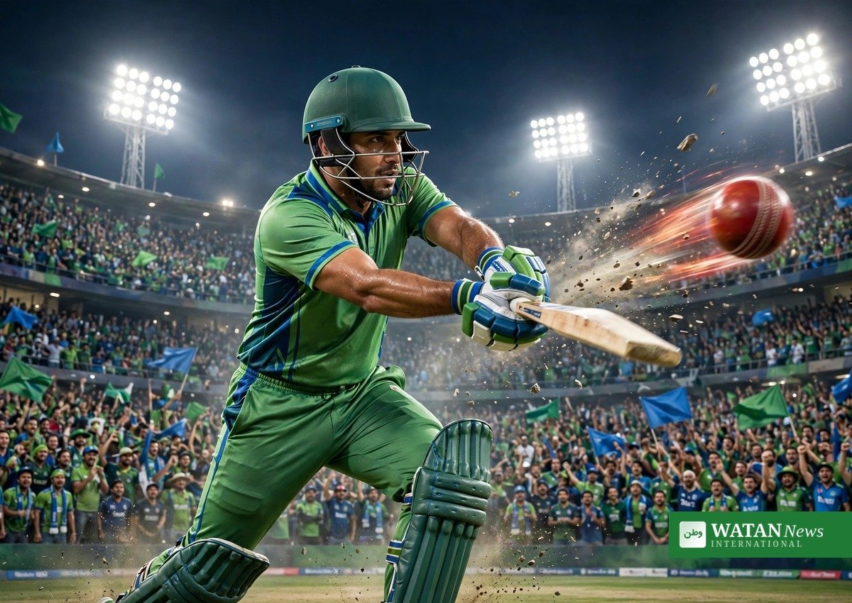 ٹی ٹوئنٹی ایکشن: ایشین گیمز فائنل میں بلے باز گیند کھیلتے ہوئے — پاکستان بھارت ٹاکرے کی آرٹسٹک عکاسی