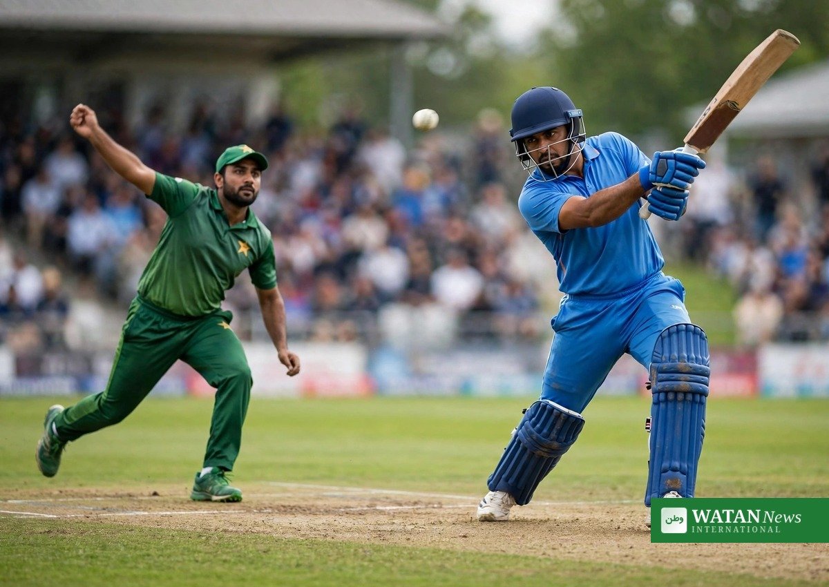 Asian Games cricket final India Pakistan: India batsman in blue facing a Pakistan bowler during the gold medal match