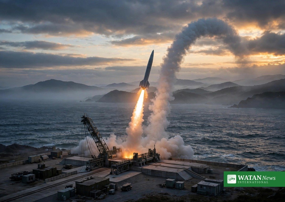 North Korea ballistic missile: a missile launches from a mobile launcher during a North Korean test (illustration)