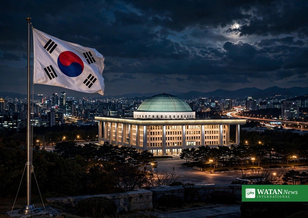South Korea's presidential office in Seoul at night after the North Korea ballistic missile launch (illustration)