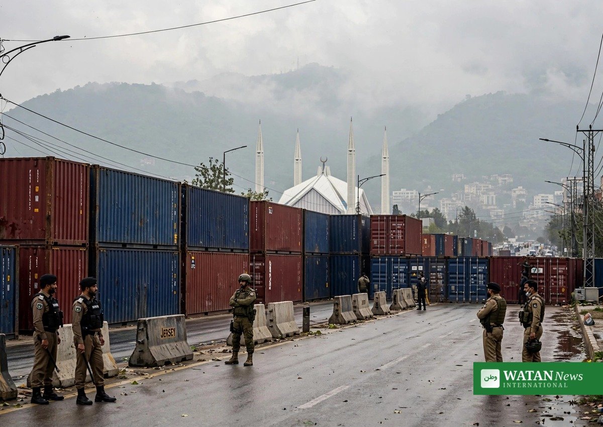 اسلام آباد سڑکیں: اسلام آباد کے داخلی راستوں پر سیکورٹی کنٹینرز — حکومت نے سڑکیں بند ہونے کی خبروں کی تردید کی ہے (علامتی تصویر)