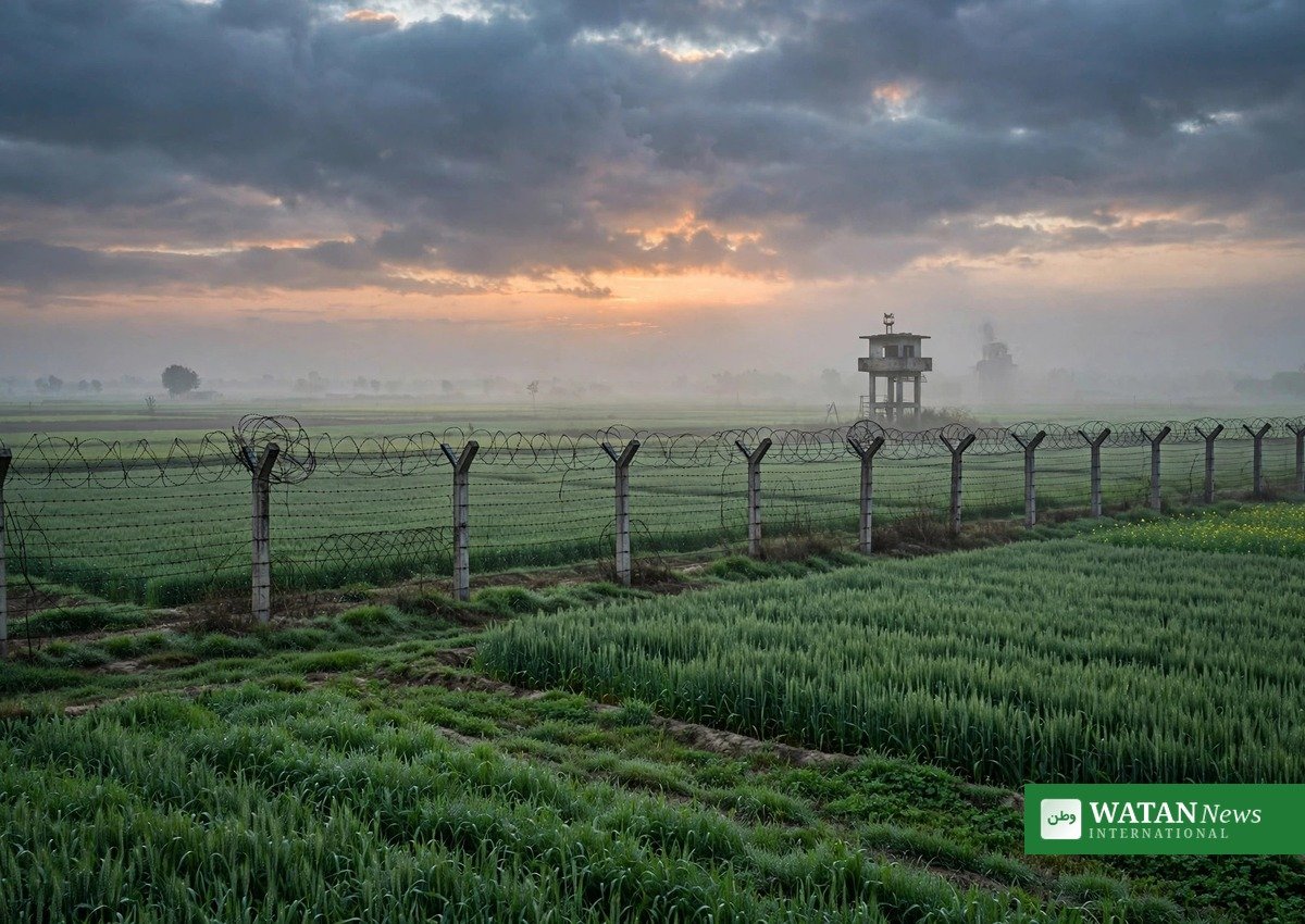 BSF firing Pakistan civilians: Pakistani soldiers stand guard at the Working Boundary in the Bedian Sector near Kasur after the October 2 BSF firing (illustration)