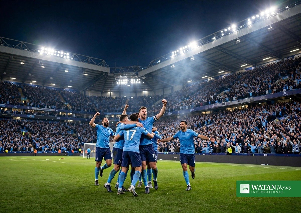 Manchester City players celebrating in sky-blue shirts — the club has appealed the 114-charge verdict, saying it contains material errors and is unsafe