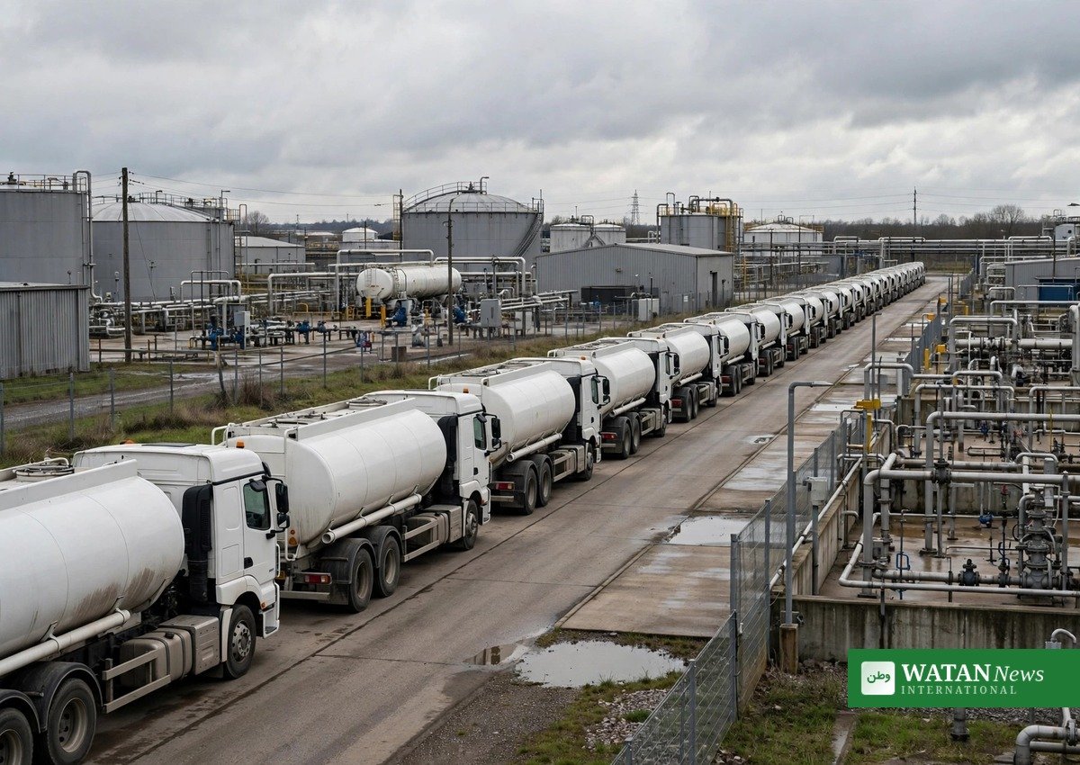 G7 olie reserver: tankbiler ved et diesel-depot, mens nødlagrene frigives