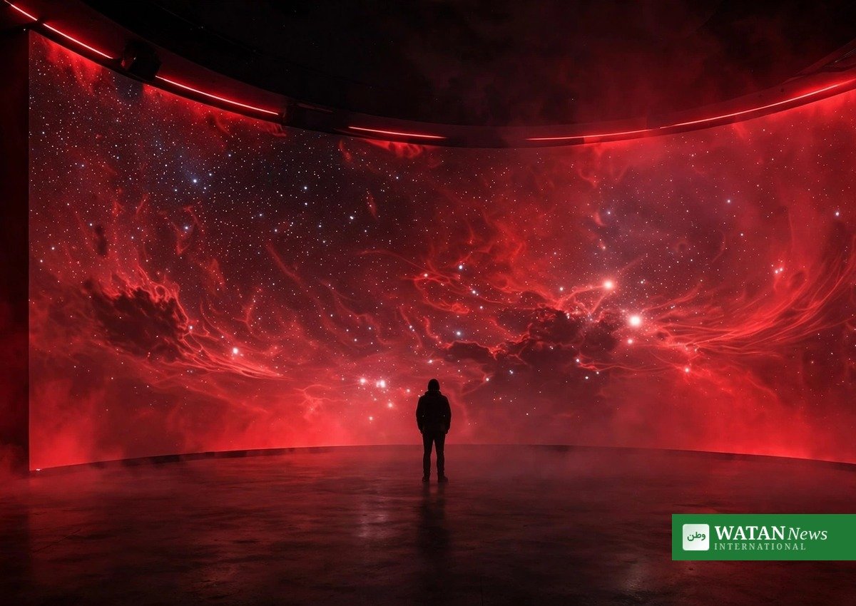 Ann Lislegaard ARKEN – immersiv rød lyd- og lysinstallation med kosmisk projektion i ANIMOID