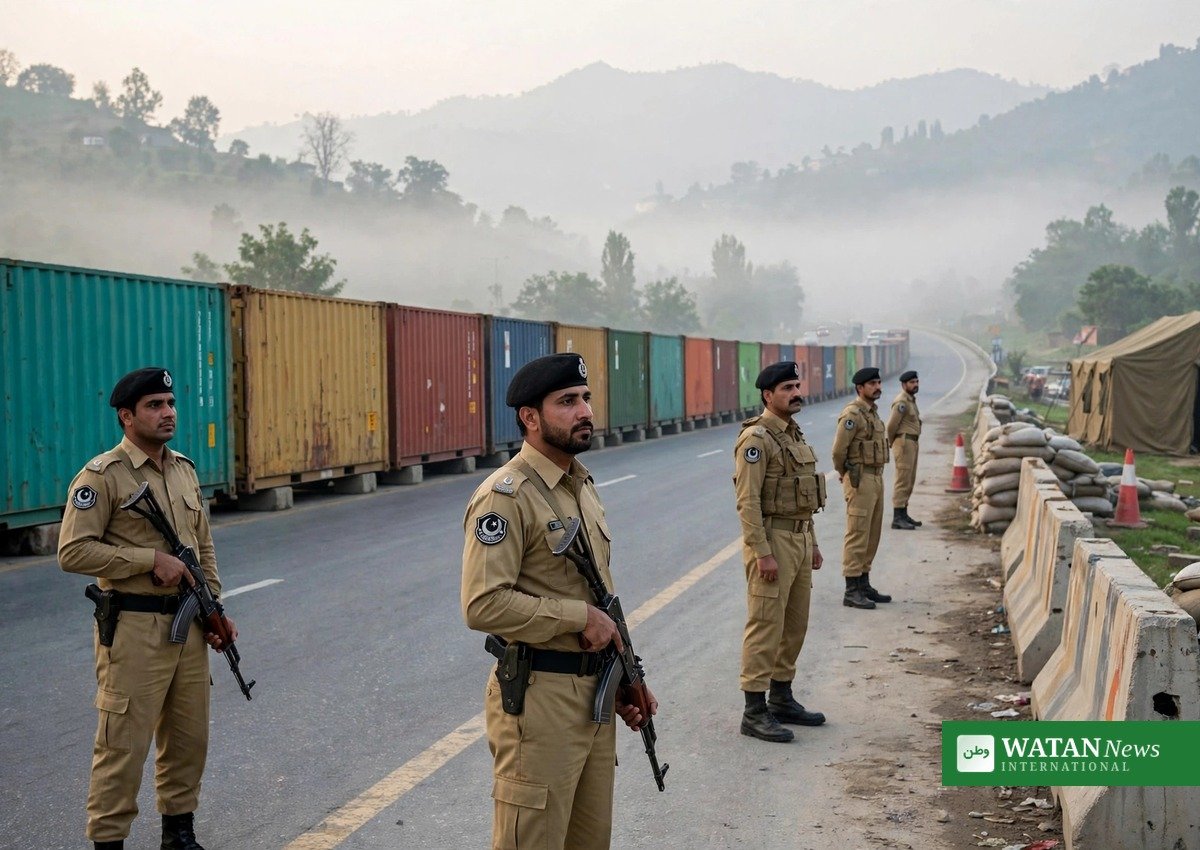 Rangers deployment extended: Pakistani security personnel guard a shipping-container barricade on a highway near Islamabad