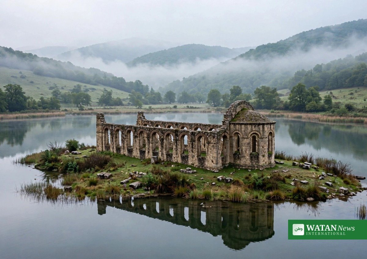 Tsar Samuel remains discovery site &mdash; the Basilica of St Achillios on an island in Small Prespa Lake, Greece
