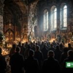 Mourners gather for the Gaza church funeral at Saint Porphyrius Church in Gaza City