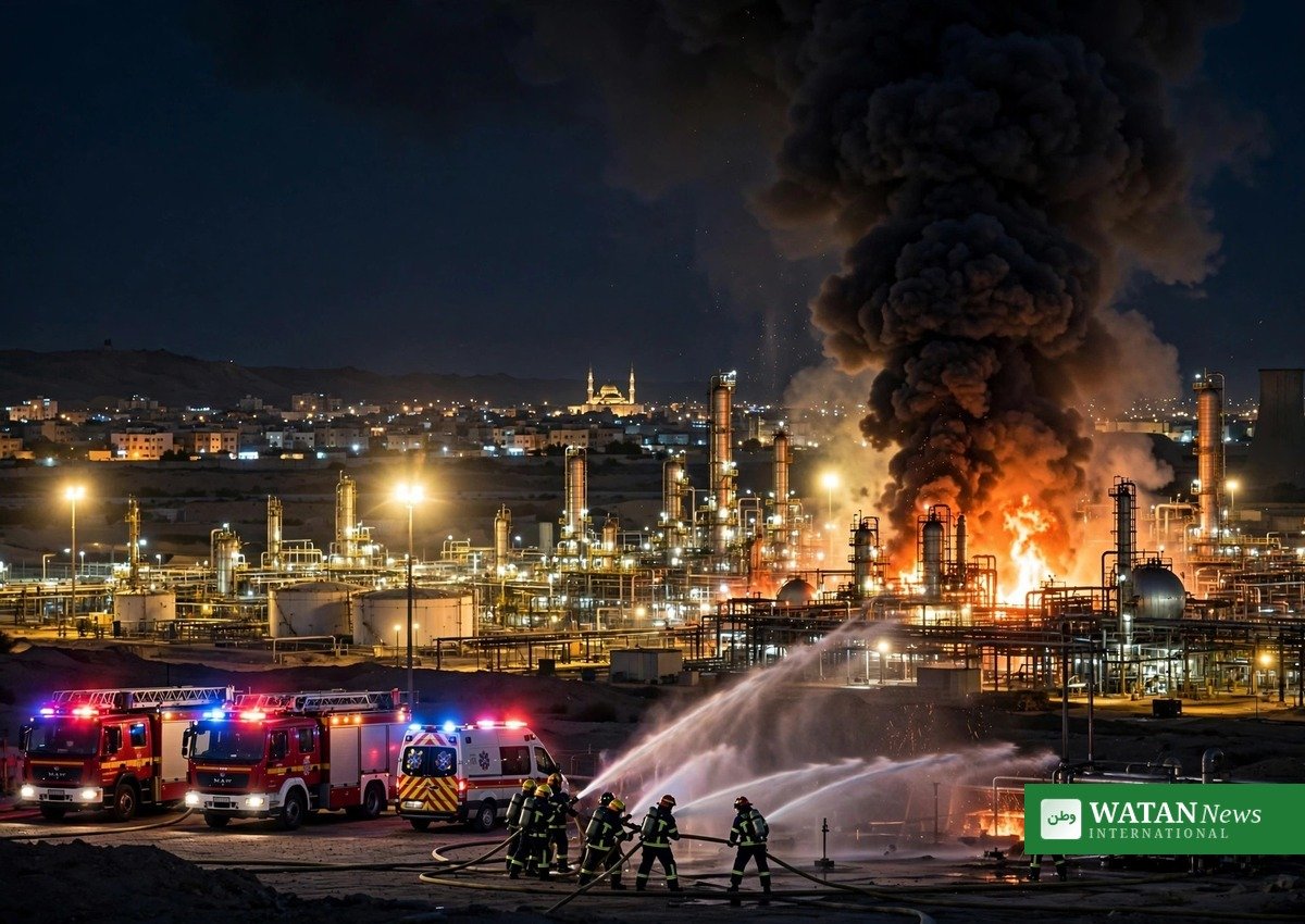 Brandvæsen bekæmper flammer på et olieraffinaderi ved Riyadh, mens konflikten i Yemen eskalerer