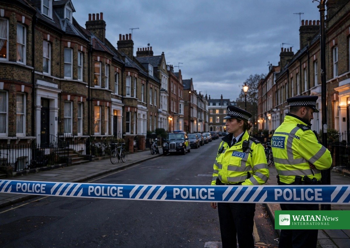 East Acton shooting — police cordon and Metropolitan Police officers on a residential London street, illustration